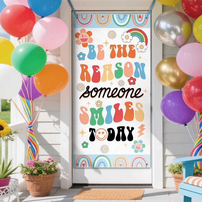 Bolisom Boho Rainbow Classroom Front Door Cover Decorations, Back to
