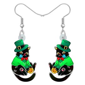 BAMAY St Patrick's Day Earrings Acrylic Green Clover Hat Cat Dog Hanging Dangle Jewellery Gifts for Women Girls, Acrylic