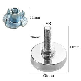 TOVOT 12 Pairs M8 33mm Furniture Levelers Table Leveling Foot Adjustable w/T-Nuts (12 PCS Furniture Leg Screws & 12 PCS T-Nuts)