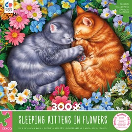 Ceaco - Sleeping Kittens in Flowers - 300 Oversized Piece Jigsaw Puzzle, 24 x 18