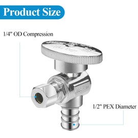 WiseWater 1/4 Turn Angle Stop Valve, 1/4" O.D Compression x 1/2" PEX Water Shut Off Valve, Chrome Plated Brass Plumbing Fitting for PEX, CPVC, Copper Tube (10 Pack)