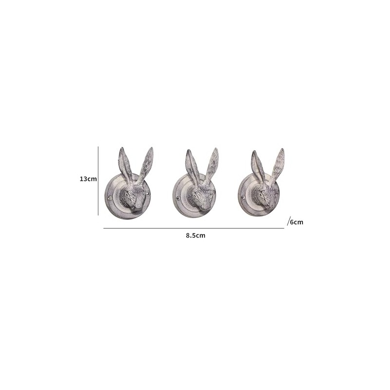 Melody Maison Set of 3 Grey Hare Head Coat Hooks