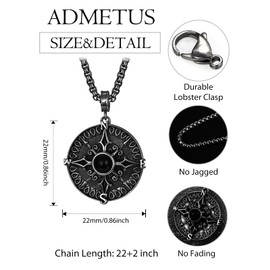 ADMETUS Black Compass Necklace for Men Sterling Silver 100 Languages I Love You Necklaces Picture Projection Pendant Protection Jewelry Romantic Gifts