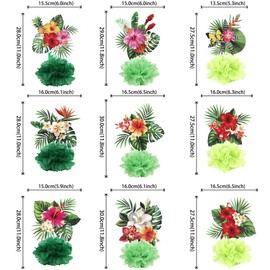 9 PCS Hawaii Luau Honeycomb Table Centerpieces Floral Flower Tropical Aloha Party Decorations Palm Leaves Hawaiian Table Centerpiece for Summer Hawaii Tropical Luau Wedding Birthday Party Supplies