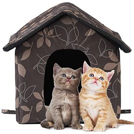 Cat House Outdoor Cat House Outdoor Houses for Feral Cats Dogs Cat Houses for Outdoor Cats Dog Cat Outdoor Indoor Waterproof House (Large, Brown cat House)