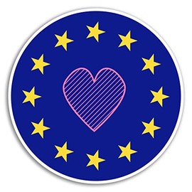 2 x 10cm Love Heart EU Flag Vinyl Stickers - Cute Europe Brexit Sticker #18130 (10cm Wide)