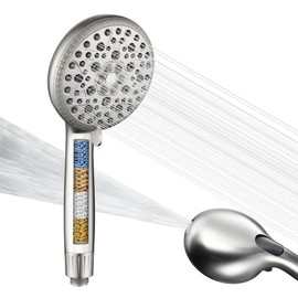 SUMERAIN Shower Head with Filters for Hard Water - 9 Spray Modes, Vitamin C & KDF Shower Head Filter, Salt-Free Anti-Scale Technology, High Pressure Shower Filter Head Brushed Nickel