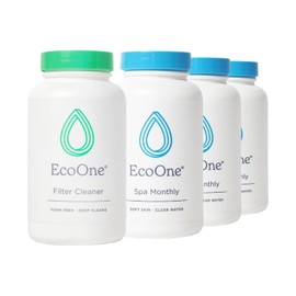Spa & Hot Tub 3-Month Complete Treatment Kit | Comes with 1x Spa & Hot Tub Filter Cleaner and 3X EcoOne Spa Monthly | Restores Filter Cartridge & Stabilizes Water pH Levels | Natural Spa Chemicals