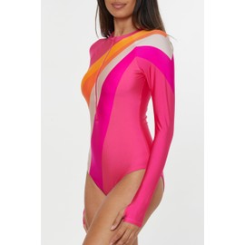 Trina Turk Women's Standard Paddle One Piece Swimsuit, Rash Guard, UV Protection, Zip Front, Long Sleeve, Bathing Suits, Sunburst (Multicolor), Medium