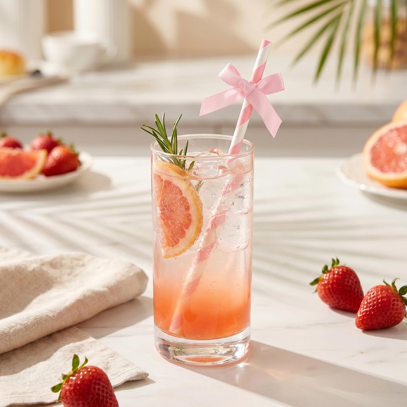 MYHOGOOD 30Pcs Pink Paper Straws, Lovely Pink Paper Straw for