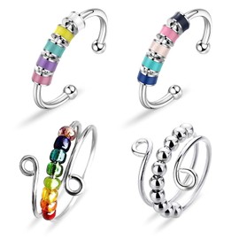 Yeefunjoy 4Pcs Fidget Ring for Anxiety Women, Anxiety Rings for Women, Spinning Enamel Fidget Ring, Adjustable Fidget Ring Stress Relief Bead Rotating Rings Gifts for Women Daughter Granddaughter Kids