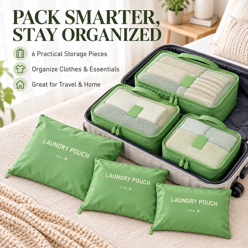 6-Piece Travel Packing Cubes for Luggage Organization – Waterproof Zippered