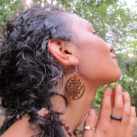 Wooden Dangle Earrings Sri Yantra, 0g, 40 mm, Yoga Jewelry, Budda Earrings, Mandala Zen Boho Gift