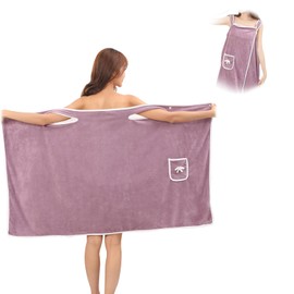 Yeria Ladies Sling Bath Towel Wrap, Womens Wearable Bath Towel, Soft Fluffy Highly Water Absorbent Shower Cover Up, with Pocket Thick Quick Dry Beach Spa Gym Bathrobe (purple)
