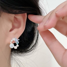 Yienate Boho Shell Starfish Pearl Earrings Stud Blue Starfish Stud Instructions Acrylic Shell Faux Pearl Hoop Drop Earrings Unique Summer Ocean Beach Earrings Jewellery for Women, Zinc, No Gemstone