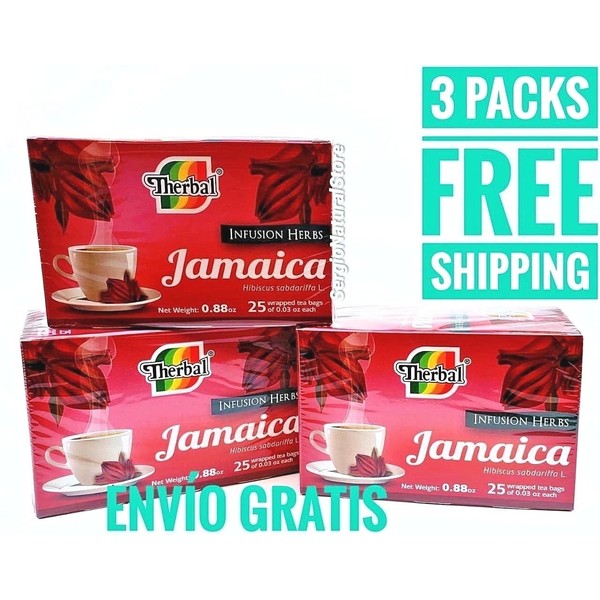 3 Packs TE DE JAMAICA HIBISCUS 75 BAGS 0.03 EACH ANTIOXIDANT Made in Mexico