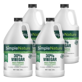 SimpleNature 30% Vinegar (1 Gallon, 4 Pack) - Concentrated Vinegar for Heavy-Duty Cleaning Power for Home & Patio, Limescale Removal & DIY Formulas - Dilutes Easily - Free of Dyes or Fragrance