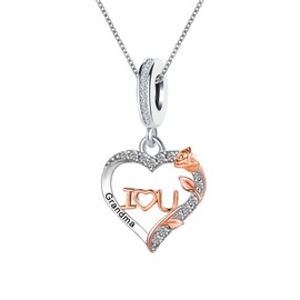 KunBead Grandma Rose Flower Heart I Love You 18 inch Family Charm Birthday Pendant Necklace for Women