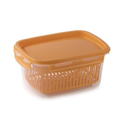 Snips Veggie SnipsLock 1.2 LT Rectangular Food Container with Removable Basket, 4 Safety Closures, Freshness Seal, Mustard, 18.4 x 14 x 9 cm, Made in Italy