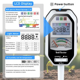 Soil Moisture Meter, 7-in-1 Soil PH Tester/Soil Moisture/Fertility with Removable Probe, Digital Air Temp/Humidity/Sunlight Intensity/BGR Spectral for Plants Gardening, Lawn and Indoor Outdoor Plants