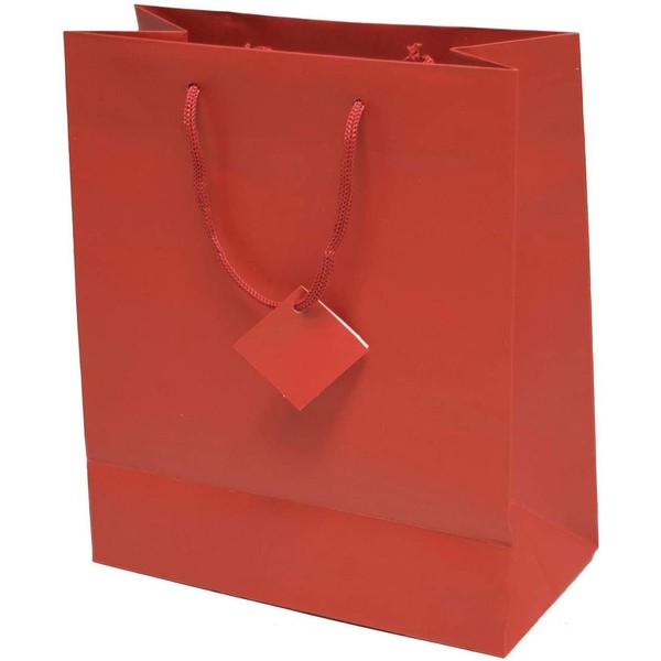 Novel Box® Red Matte Laminated Euro Tote Paper Gift Bag Bundle 8"X4"X10" (10 Count) + NB Cleaning Cloth
