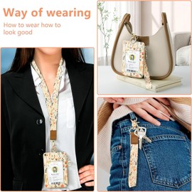 bolimoss Floral Neck Strap Lanyard for ID Card Wallet Lanyard with Zipper Pocket Cute Women ID Card Holder with Detachable Neck Wrist Lanyard KT055-4