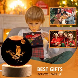 Owl Gifts for Women, 3.15in 3D Owl Figurine Crystal Ball Lamp with Remote Control, Owl Decor for Bedroom, Birthday Christmas Owls Gifts for Kids Girls Boys Women