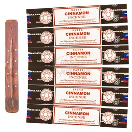 Satya Nag Champa Cinnamon Incense Sticks | x6 pack | with SAMASIA incense sticks holder | Used for Aromatherapy, Spa, Yoga, Weddings, Meditation, Healing, Positivity and Relaxation