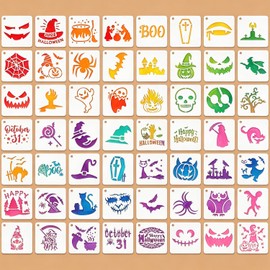 56Pcs Halloween Stencils for Painting, Spooky Stencils 3×3 Inch