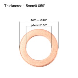 QUARKZMAN Pack of 22 Flat Copper Seals, 14 x 22 x 1.5 mm Copper Improved Flat Metric Seal Crimp Ring Seals for Hydraulic Fittings Screw Bolt Nut Electronic Repair