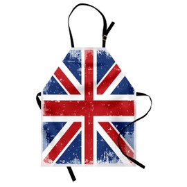 Lunarable British Apron, Abstract England London Flag Old Vintage Like Shadow Print, Unisex Kitchen Bib with Adjustable Neck for Cooking Gardening, Adult Size, Navy Blue