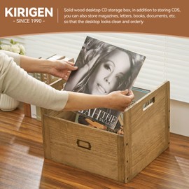 KIRIGEN Vinyl Record Storage Organizer Crate Wooden Storage Organizer Box Hold Up to 80 Record and LP Dark Brown CDH-DBR