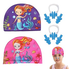 Pack of 2 Swimming Caps for Children, Polyurethane Swimming Caps, Unisex Swimming Caps, Waterproof Swimming Caps, Swimming Caps for Long and Short Hair, Swimming Cap for Boys and Girls, Children,