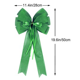 2 PCS Green Christmas Wreath Bow Decor,St Patricks Day Tree Topper Bow Decorations,Decorative Bow with Green Burlap and Glitter String for Holiday Home Front Door Outdoor