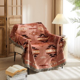 NU TRENDZ Signature Southwest Throw Blanket for Couch Bed, Cotton Woven Southwestern Navajo Throws Tapestry Cover for Living Room Chair Sofa Decorative w/Boho Fringe, 50x60 (1711-1609 TAN)
