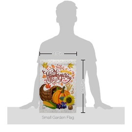 Thanksgiving Cornucopia Garden Flag - Set Wall Holder Fall Turkey Give Thanks Gobble Pumpkin Season Autumntime - House Decoration Banner Small Yard Gift Double-Sided Made In USA 13 X 18.5