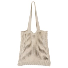 SUOSDEY Crocheted Mesh Beach Tote Bag, Summer Holiday Aesthetic Knitted Boho Shoulder Bag for Women, A.Beige, Boho