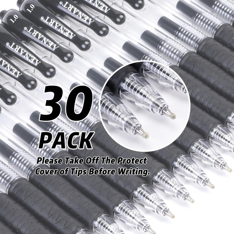Gel Pens, 30 Pack Black Gel Pen Fine Point, Retractable