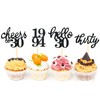 24 PCS Black Glitter 30th Birthday Cupcake Toppers for Celebrating