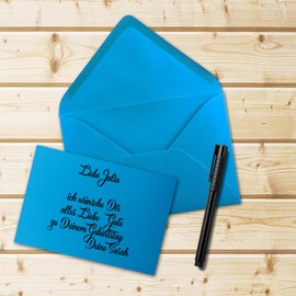 25 pieces card with envelope set - single cards Din A5-14.8 x 21 cm azure blue with envelopes Din C5-15.4 x 22 cm azure blue - wet glue