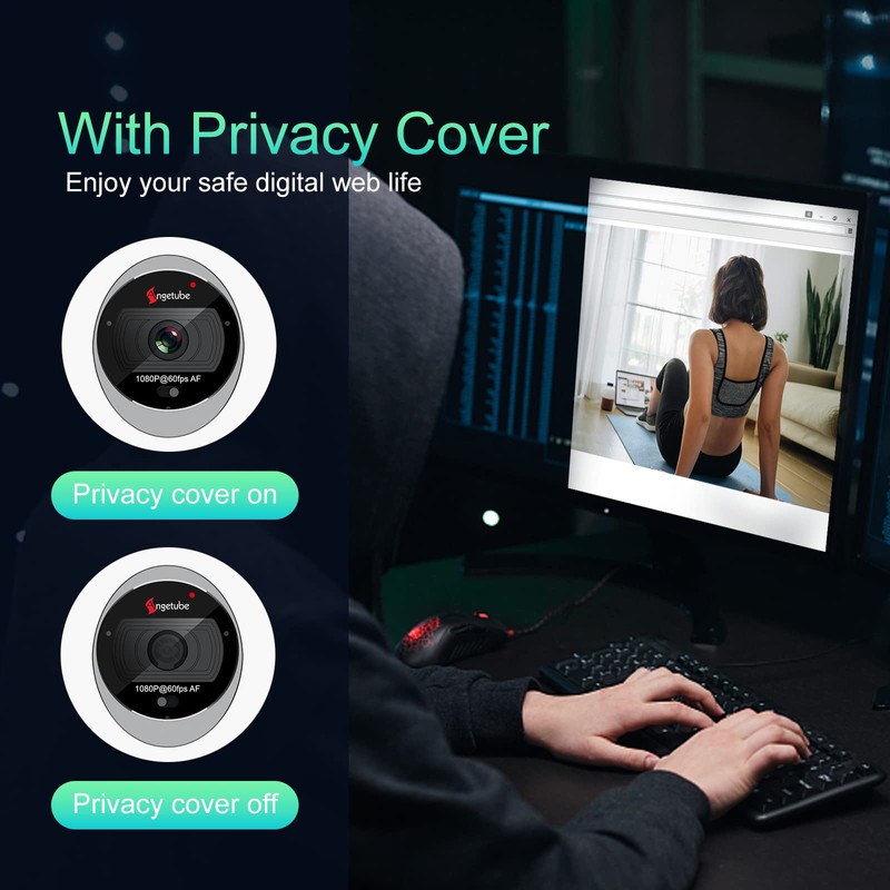 Angetube Webcam with Ring Light, 1080P 60FPS Camera for PC