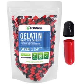 XPRS Nutra Size 1 Empty Capsules - 500 Count Colored Empty Gelatin Capsules - Pill DIY Supplement Capsule Filling - Fillable Color Gel Caps Pills for Do-It-Yourself Supplements (Black/Red)