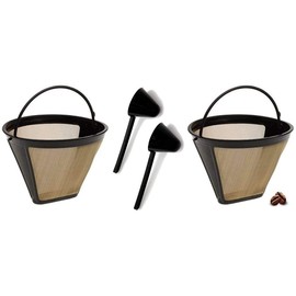 Replacement Permanent Coffee Filter #4 10-12 Cup GTF Gold Tone Filter for DCC-3400 with Large Coffee Scoop (Set of 2)