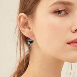 Witches Heart Earrings Sterling Silver Witchy Gothic Black Heart Dangle Dangly Drop Leverback Earrings Goth Jewelry Gifts for Women, Sterling Silver, No Gemstone