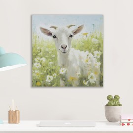 Madison Park Farm Animal Wall Art Cute Animal Decor for Kid's Bedroom, Home Office, Bathroom Farmhouse Decor, Warm Gifts for Baby Shower, Birthday, Ready to Hang Animal Canvas - Goat Sunshine Animals