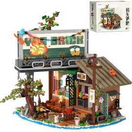 Wood Cabin Mini Building Blocks Sets with LED Light - 1108PCS Wooden Forest House Street View Micro Building Bricks Toy Creative Ideals Dock Bar, Collectible Decoration, Birthday Gift for Kids, Adults