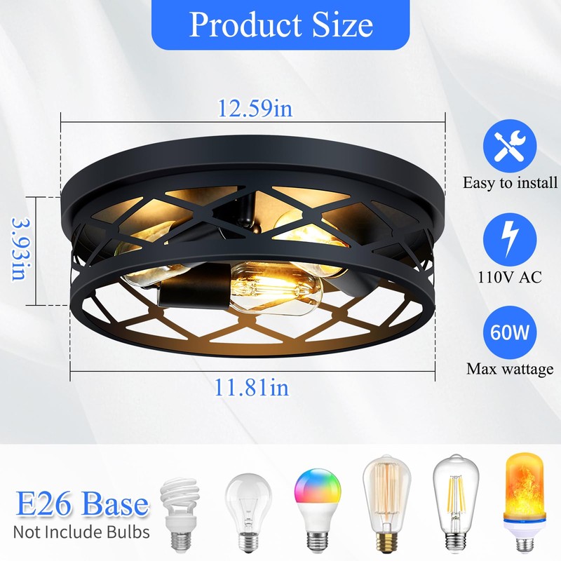 SKEJAO Flush Mount Ceiling Light Fixture, 3-Light Ceiling Light Fixture