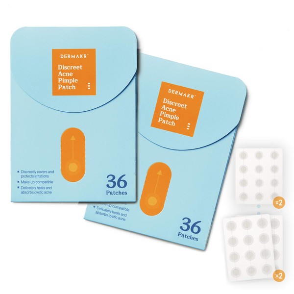 DERMAKR Discreet Acne Pimple Patch | Spot Cover & Treatment Solution Cystic Acne & Pimple | Hydrocolloid Facial Stickers | Waterproof Patches Invisibly Cover Pimples (2packs)