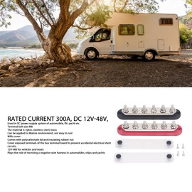 300A Bus Bar Terminal Block, M8 Bolt Power Distribution Block with Cover Battery Bus Bar, DC12V‑48V Marine Bus Bar, Terminal Studs for Automotive Car Boat