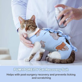 PUMYPOREITY Cat Recovery Suit After Surgery, Cat Onesie for Cats After Surgery, Cat Surgical Recovery Suit Female, Kitten Recovery Suit for Neutered/Abdominal Wound/Skin Damage/Weaning, M, Blue